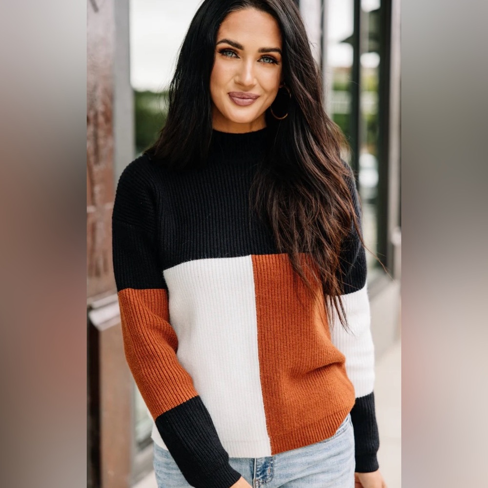 Boutique‎ Shop The Mint More To Love Black Colorblock Chunky Mockneck Sweater